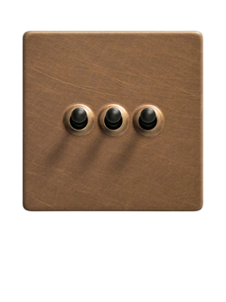Dowsing & Reynolds Antique Brass Triple Toggle Switch - view 2, Black Toggles