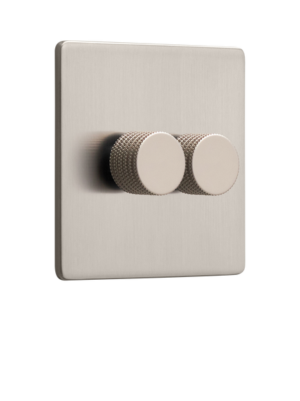 Dowsing & Reynolds Soft Silver Double Dimmer Switch, Silver Knobs