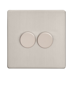 Dowsing & Reynolds Soft Silver Double Dimmer Switch - view 2, Silver Knobs