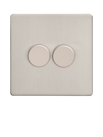 Dowsing & Reynolds Soft Silver Double Dimmer Switch - view 2, Silver Knobs
