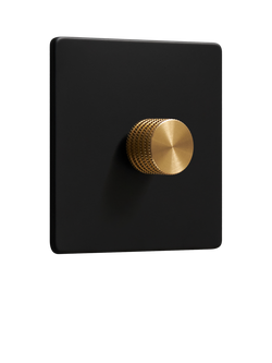 Dowsing & Reynolds Matt Black Single Dimmer Switch, Brass Knob