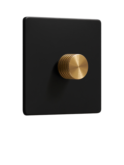 Dowsing & Reynolds Matt Black Single Dimmer Switch, Brass Knob