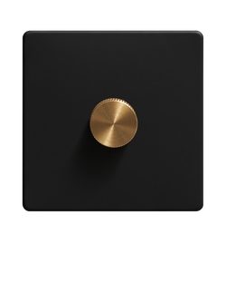 Dowsing & Reynolds Matt Black Single Dimmer Switch - view 2, Brass Knob