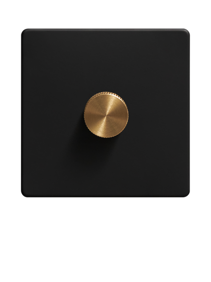 Dowsing & Reynolds Matt Black Single Dimmer Switch - view 2, Brass Knob