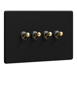Dowsing & Reynolds Matt Black Quadruple Toggle Switch, Gold Toggles