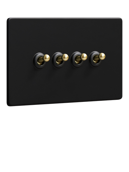 Dowsing & Reynolds Matt Black Quadruple Toggle Switch, Gold Toggles