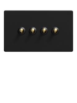 Dowsing & Reynolds Matt Black Quadruple Toggle Switch - view 2, Gold Toggles