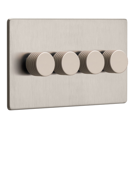 Dowsing & Reynolds Soft Silver Quadruple Dimmer Switch, Silver Knobs