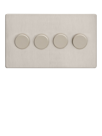 Dowsing & Reynolds Soft Silver Quadruple Dimmer Switch - view 2, Silver Knobs