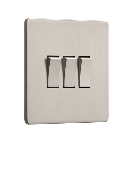 Dowsing & Reynolds Soft Silver Triple Rocker Switch, Silver Switches
