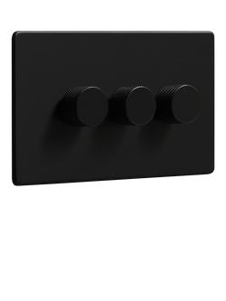 Dowsing & Reynolds Matt Black Tripple Dimmer Switch, Black Knobs