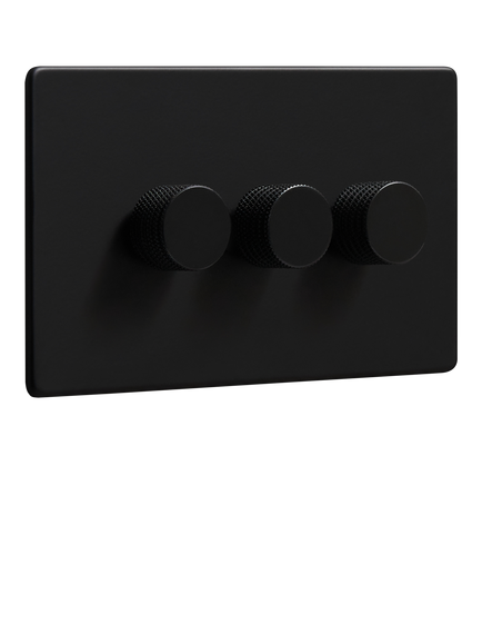 Dowsing & Reynolds Matt Black Tripple Dimmer Switch, Black Knobs