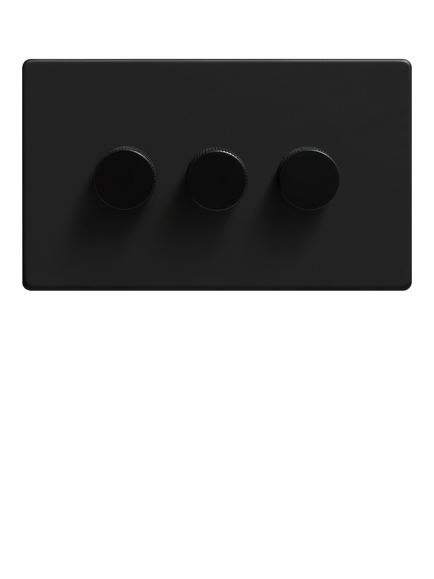 Dowsing & Reynolds Matt Black Tripple Dimmer Switch - view 2, Black Knobs