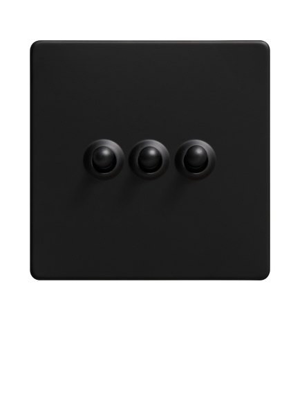 Dowsing & Reynolds Matt Black Triple Toggle Switch - view 2, Black Toggles
