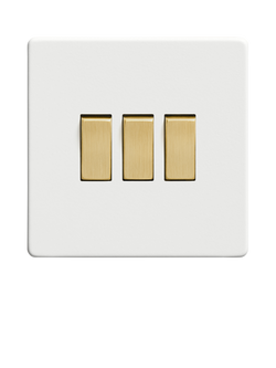 Dowsing & Reynolds Soft White Triple Rocker Switch - view 2, Gold Switches