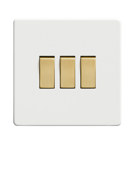 Dowsing & Reynolds Soft White Triple Rocker Switch - view 2, Gold Switches