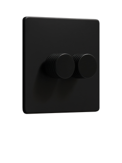 Dowsing & Reynolds Matt Black Double Dimmer Light Switch, Black Knobs