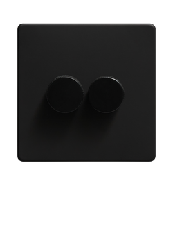 Dowsing & Reynolds Matt Black Double Dimmer Light Switch - view 2, Black Knobs