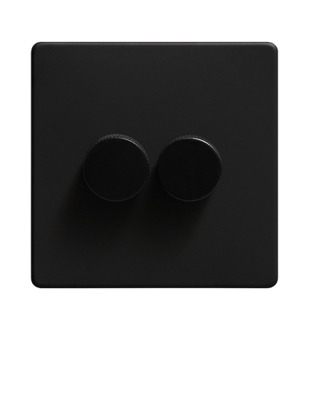 Dowsing & Reynolds Matt Black Double Dimmer Light Switch - view 2, Black Knobs