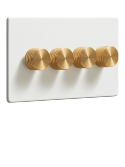 Dowsing & Reynolds Soft White Quadruple Dimmer Switch, Brass Knobs
