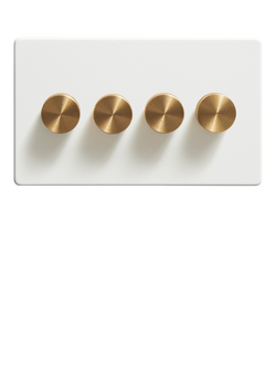 Dowsing & Reynolds Soft White Quadruple Dimmer Switch - view 2, Brass Knobs