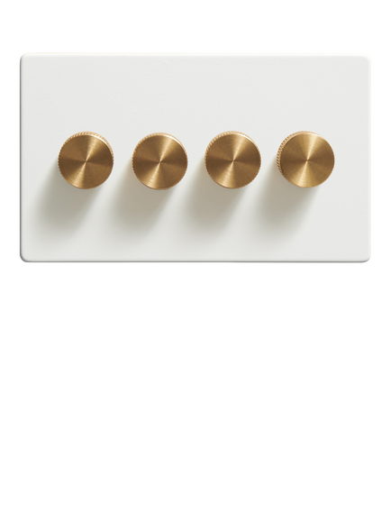 Dowsing & Reynolds Soft White Quadruple Dimmer Switch - view 2, Brass Knobs