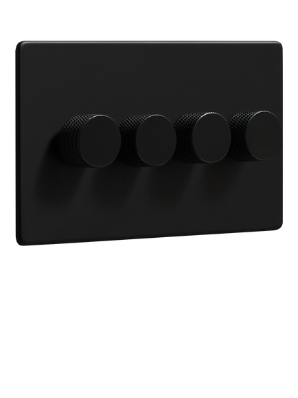 Dowsing & Reynolds Matt Black Quadruple Dimmer Switch, Black Knobs
