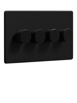 Dowsing & Reynolds Matt Black Quadruple Dimmer Switch - view 2, Black Knobs