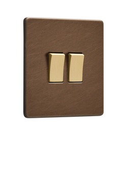 Dowsing & Reynolds Antique Brass Double Rocker Switch, Gold Switches