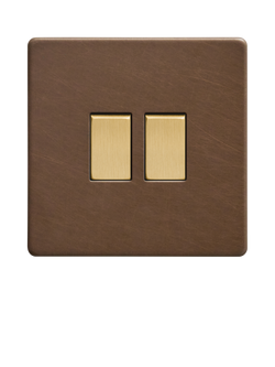 Dowsing & Reynolds Antique Brass Double Rocker Switch - view 2, Gold Switches