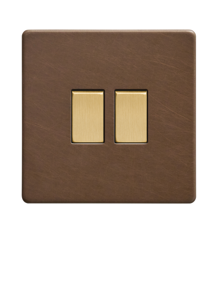 Dowsing & Reynolds Antique Brass Double Rocker Switch - view 2, Gold Switches
