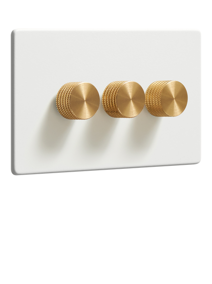 Dowsing & Reynolds Soft White Triple Dimmer Switch, Brass Knobs