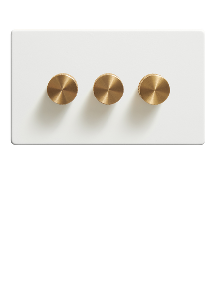 Dowsing & Reynolds Soft White Triple Dimmer Switch - view 2, Brass Knobs