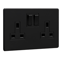 Dowsing & Reynolds Matt Black Double Plug Socket, Black Insert, Black Insert