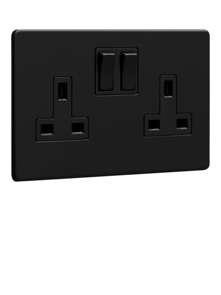 Dowsing & Reynolds Matt Black Double Plug Socket, Black Insert, Black Insert