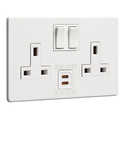 Dowsing & Reynolds Off White Double USB-C Socket, White Insert, White Insert