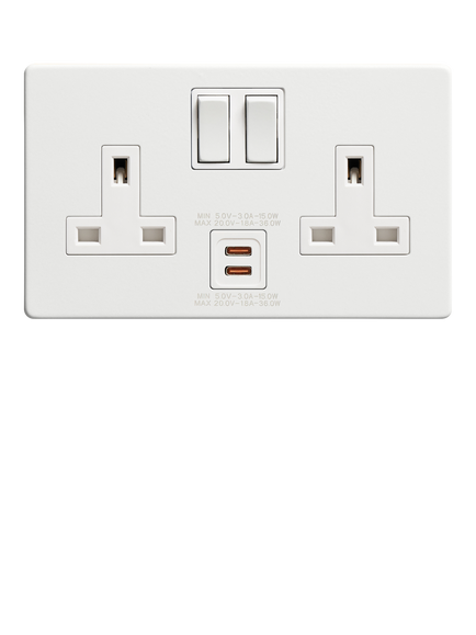 Dowsing & Reynolds Off White Double USB-C Socket, White Insert - view 2, White Insert