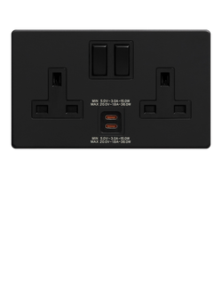 Dowsing & Reynolds Matt Black USB-C Double Plug Socket, Black Insert - view 2, Black Insert
