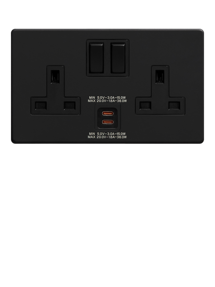 Dowsing & Reynolds Matt Black USB-C Double Plug Socket, Black Insert - view 2, Black Insert