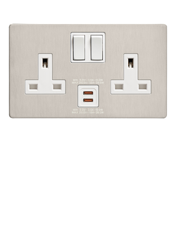 Dowsing & Reynolds Soft Silver Double USB-C Socket, White Insert - view 2, White Insert