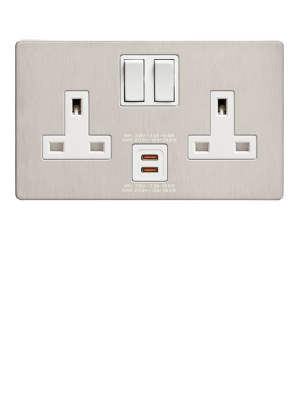 Dowsing & Reynolds Soft Silver Double USB-C Socket, White Insert - view 2, White Insert