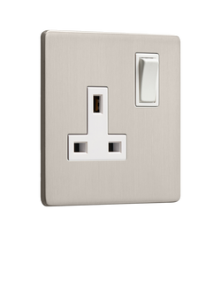 Dowsing & Reynolds Soft Silver Single Plug Socket, White Insert, White Insert