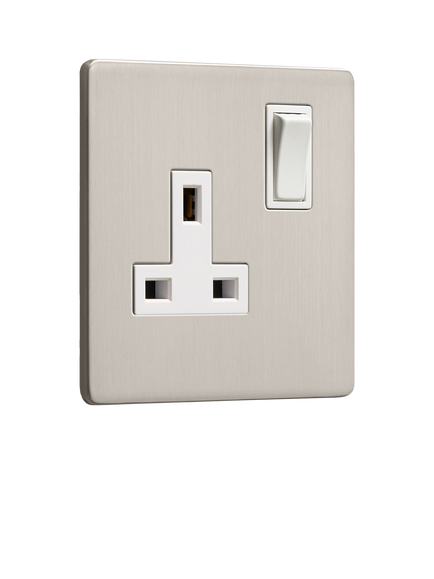 Dowsing & Reynolds Soft Silver Single Plug Socket, White Insert, White Insert