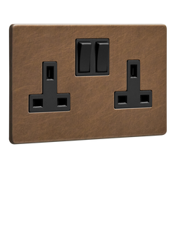 Dowsing & Reynolds Antique Brass Double Plug Socket, Black Insert, Black Insert