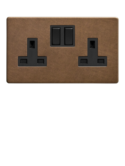 Dowsing & Reynolds Antique Brass Double Plug Socket, Black Insert - view 2, Black Insert