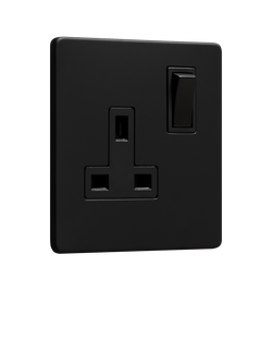 Dowsing & Reynolds Matt Black Single Plug Socket, Black Insert, Black Insert
