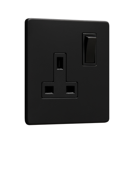 Dowsing & Reynolds Matt Black Single Plug Socket, Black Insert, Black Insert