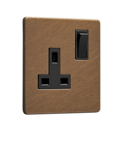 Dowsing & Reynolds Antique Brass Single Plug Socket, Black Insert, Black Insert