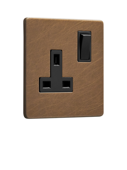 Dowsing & Reynolds Antique Brass Single Plug Socket, Black Insert, Black Insert