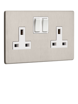 Dowsing & Reynolds Soft Silver Double Plug Socket, White Insert, White Insert